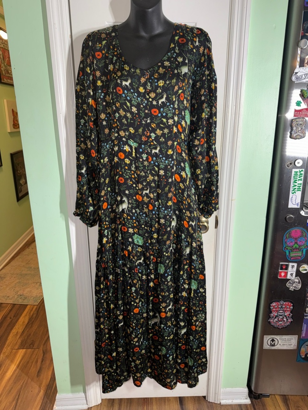 Samantha Pleet Black Illuminated Maxi Banquet Dress Silk Cotton Satin Size 14